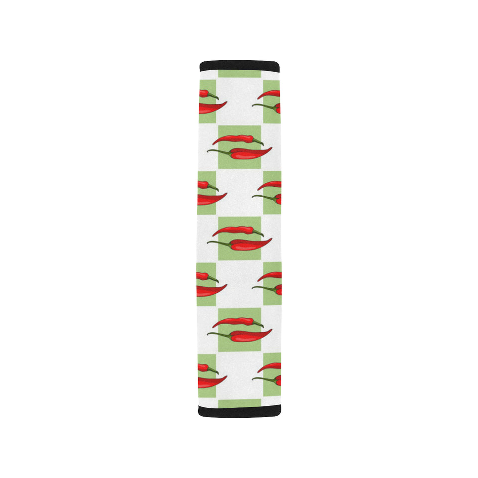 Red Chili Pattern Green White background Car Seat Belt Cover