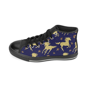 Unicorn Gold Pattern Men's High Top Canvas Shoes Black