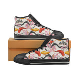 Colorful Koi Fish Carp Fish and Sakura Pattern Women's High Top Canvas Shoes Black