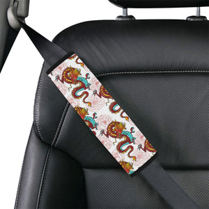 Red Dragon Hibiscus Pattern Car Seat Belt Cover
