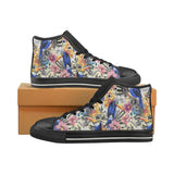 Toucan Leaves Flower Pattern Men's High Top Canvas Shoes Black