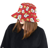 Meneki Neko Lucky Cat Pattern Red Theme Unisex Bucket Hat