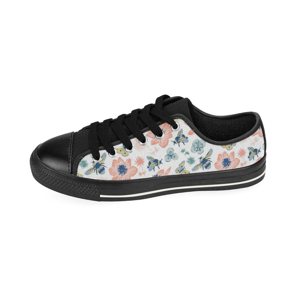 Hand Drawn Bee Pattern Kids' Boys' Girls' Low Top Canvas Shoes Black