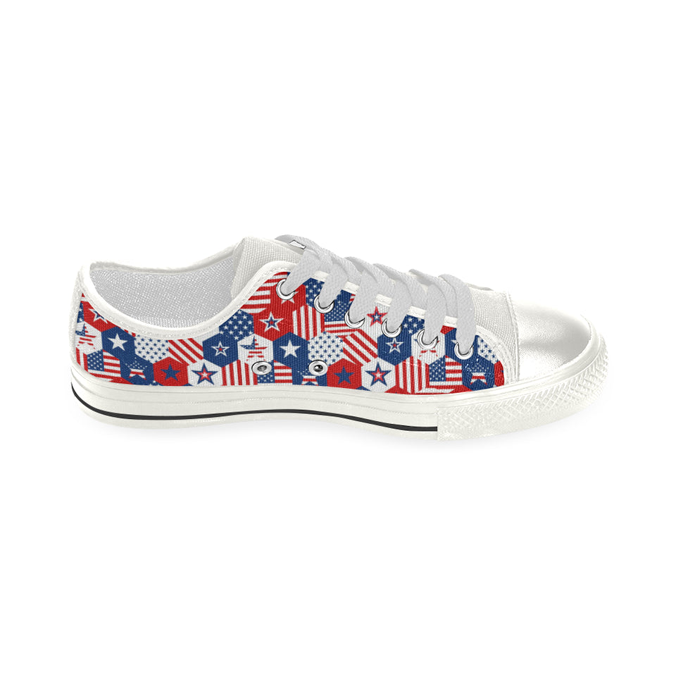 USA Star Hexagon Pattern Women's Low Top Canvas Shoes White