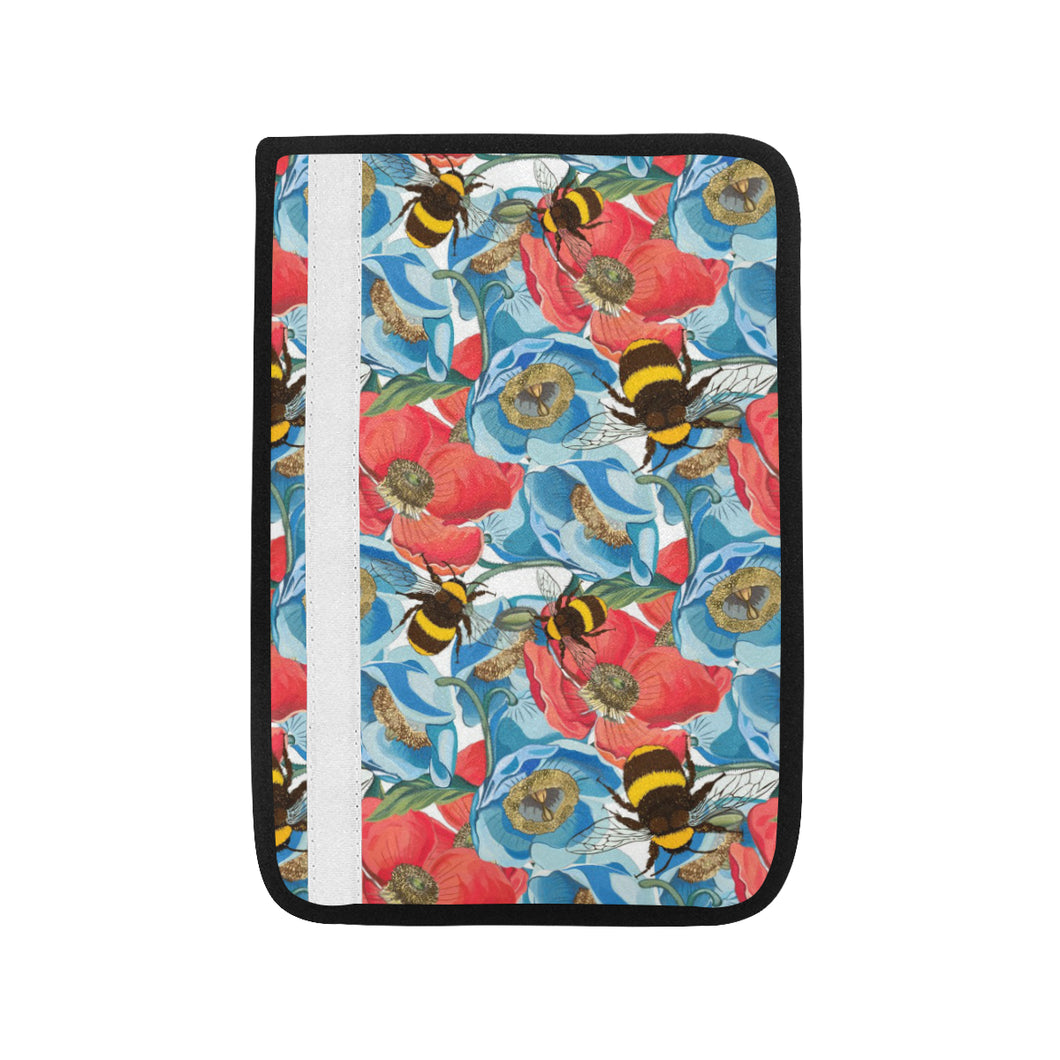 Bee Red and Blue Hibiscus Pattern Car Seat Belt Cover