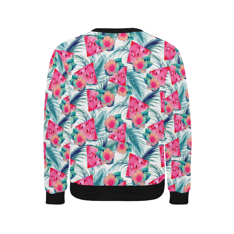 Watermelon Flower Pattern Men's Crew Neck Sweatshirt