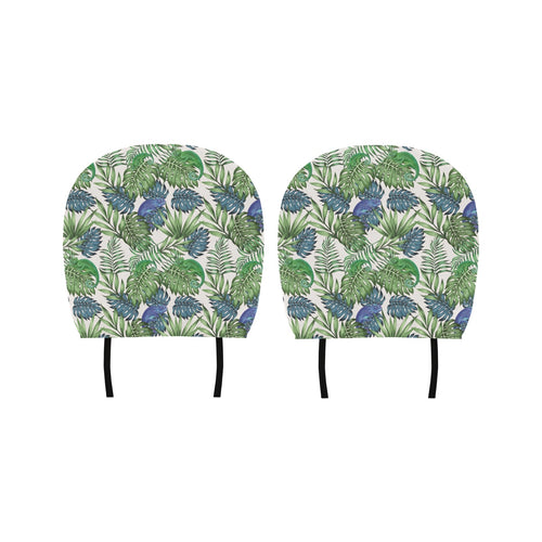 Green Blue Chameleon Lizard Leaves Pattern Car Headrest Cover