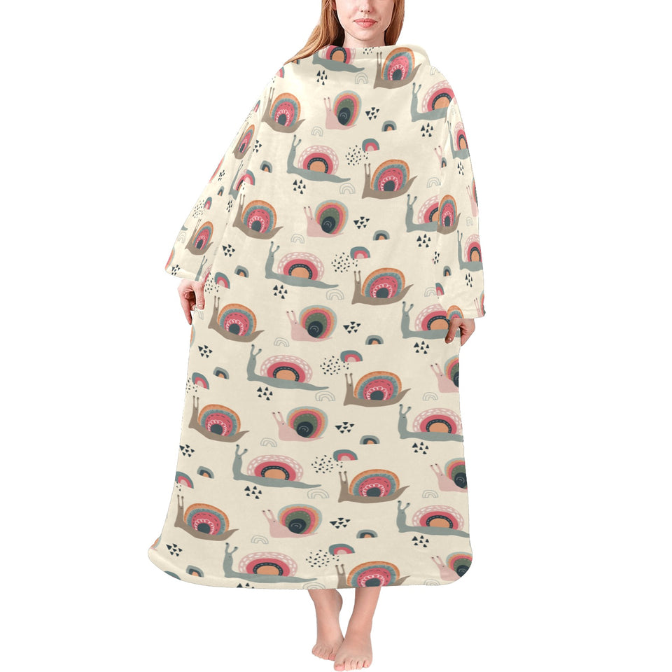 Snail Pattern Print Design 04 Blanket Robe with Sleeves