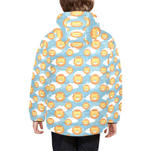 Lion Pattern Print Design 05 Kids' Boys' Girls' Padded Hooded Jacket