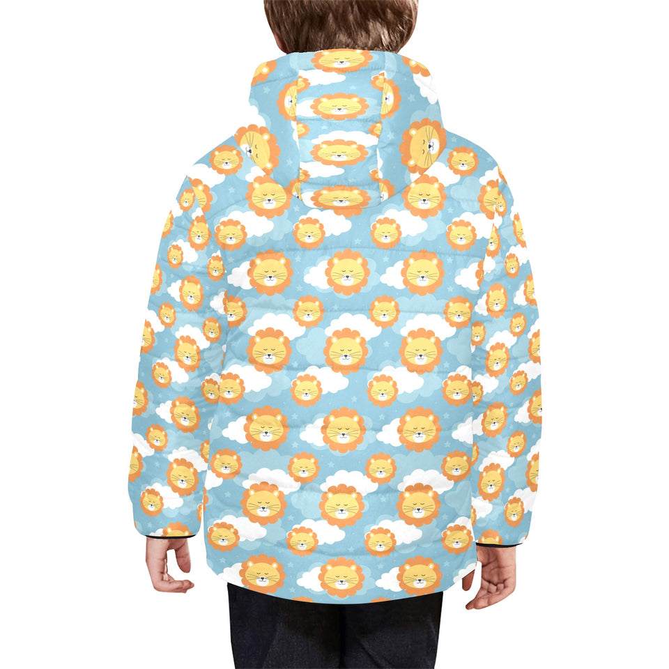 Lion Pattern Print Design 05 Kids' Boys' Girls' Padded Hooded Jacket