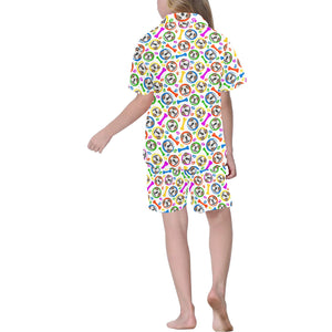 English Bulldog Pattern Print Design 05 Kids' Boys' Girls' V-Neck Short Pajama Set