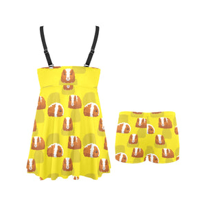 Guinea Pig Pattern Print Design 05 Chest Sexy Pleated Two Piece Swim Dress