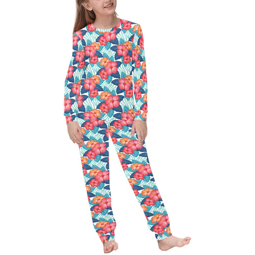 Hibiscus Pattern Print Design 05 Kids' Boys' Girls' All Over Print Pajama Set