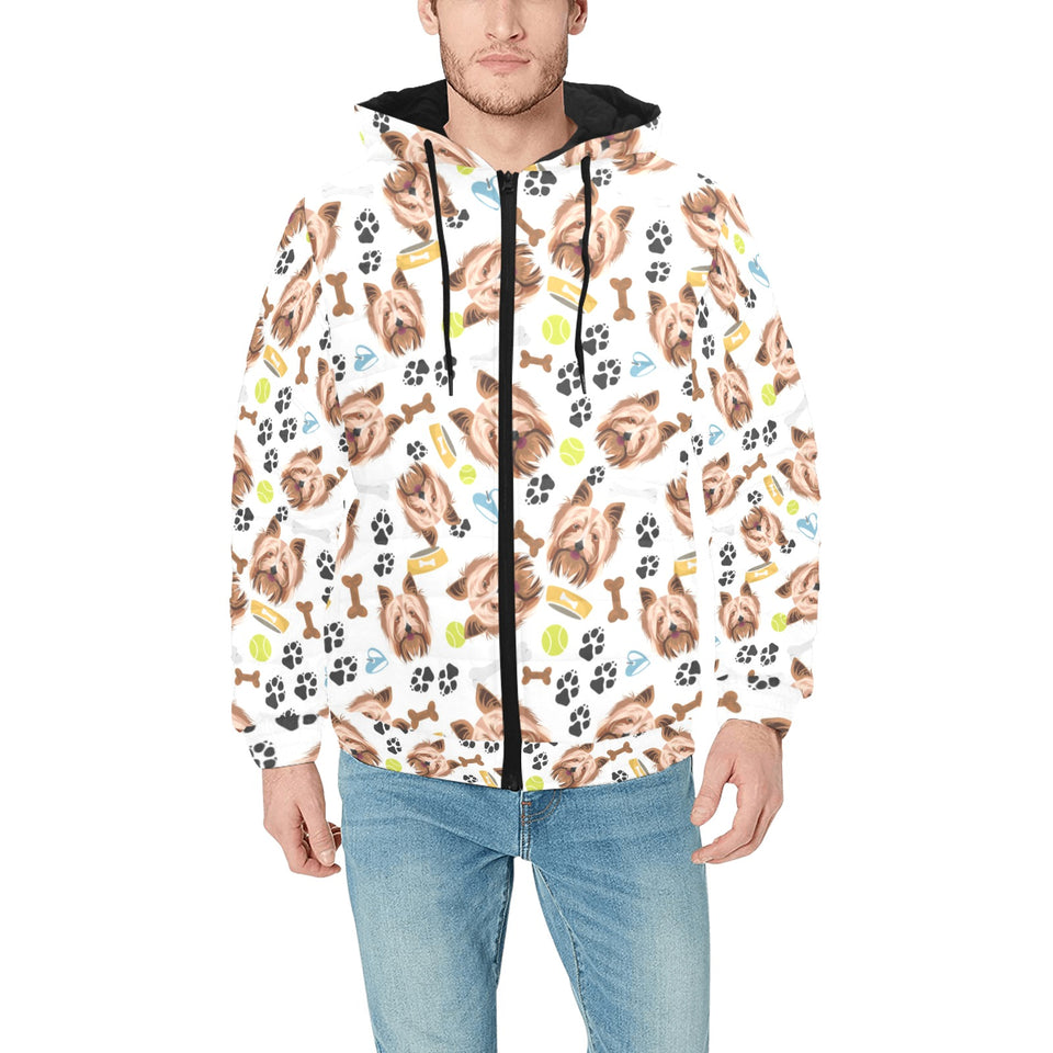 Yorkshire Terrier Pattern Print Design 05 Men's Padded Hooded Jacket(ModelH42)