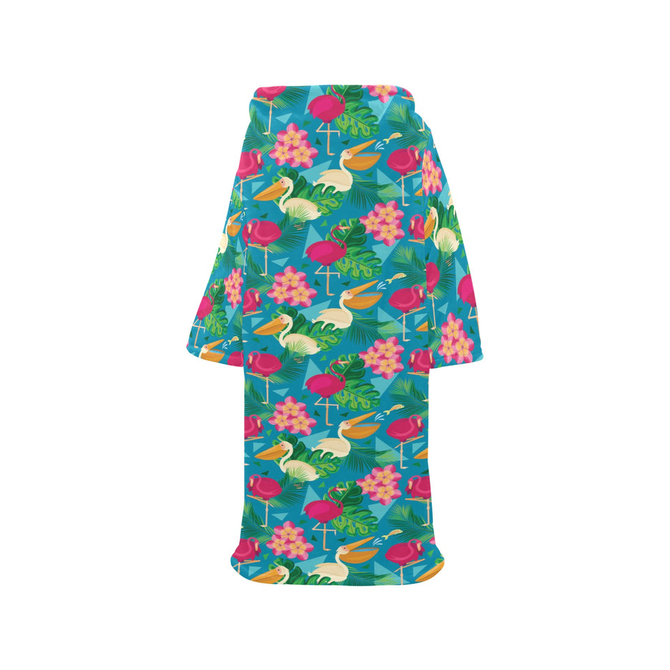 Pelican Pattern Print Design 03 Blanket Robe with Sleeves