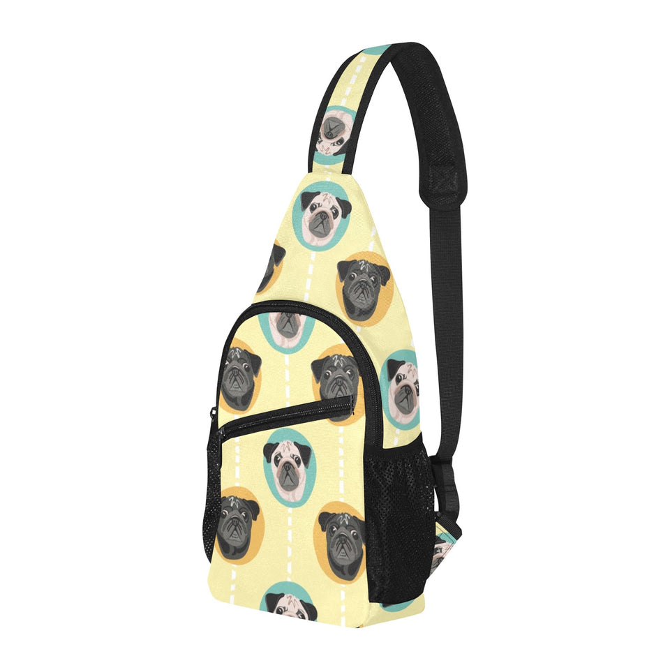 Pug Head Pattern All Over Print Chest Bag