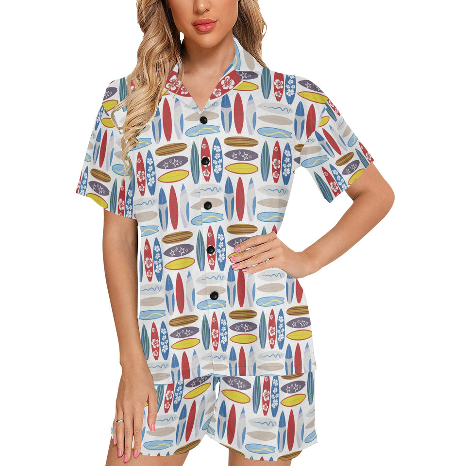 Surfboard Pattern Print Design 02 Women's V-Neck Short Pajama Set