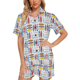 Surfboard Pattern Print Design 02 Women's V-Neck Short Pajama Set