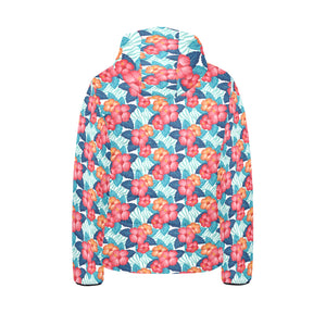 Hibiscus Pattern Print Design 05 Kids' Boys' Girls' Padded Hooded Jacket