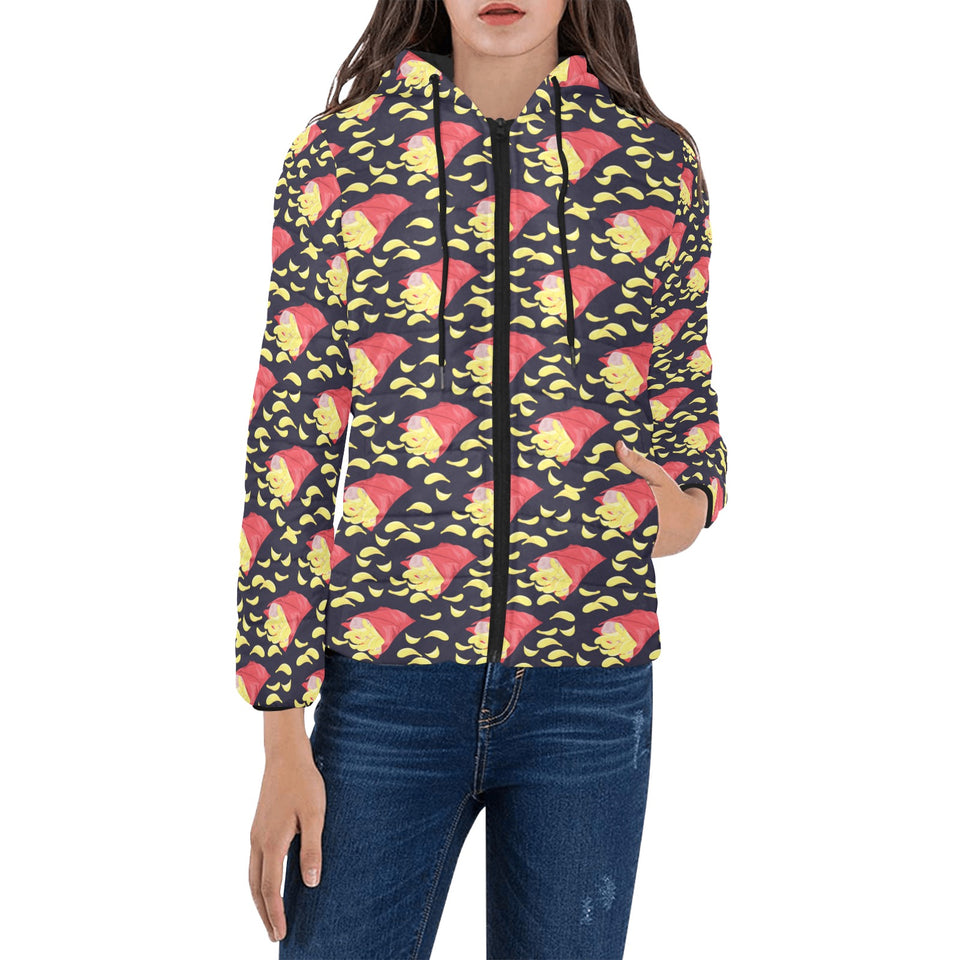 Potato Chips Pattern Print Design 05 Women's Padded Hooded Jacket