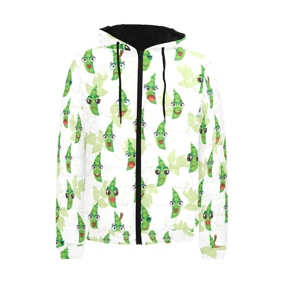 Green Peas Pattern Print Design 04 Men's Padded Hooded Jacket(ModelH42)