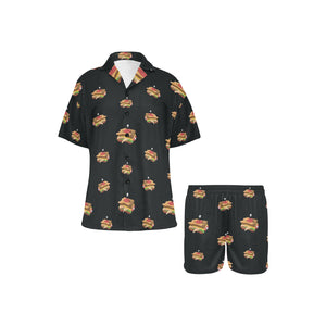 Sandwich Pattern Print Design 03 Women's V-Neck Short Pajama Set