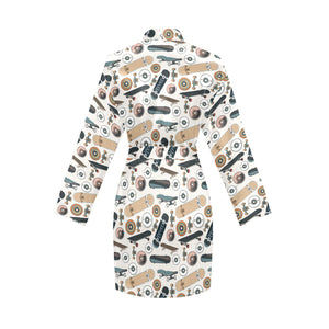 Skate Board Pattern Print Design 01 Women's Long Sleeve Belted Night Robe