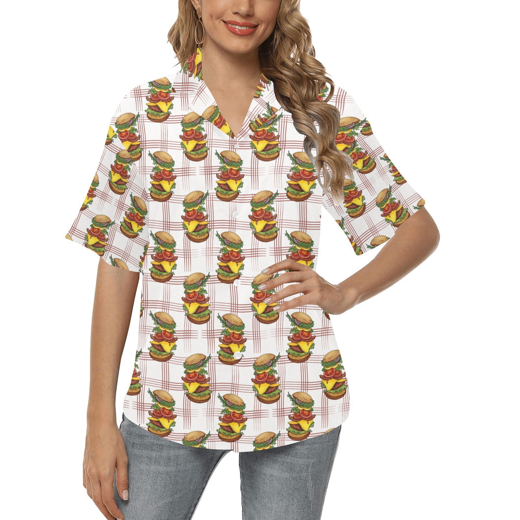 Hamburger Pattern Print Design 03 Women's All Over Print Hawaiian Shirt