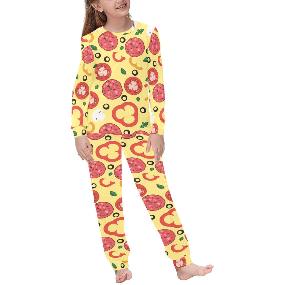 Pizza Tomato Salami Texture Pattern Kids' Boys' Girls' All Over Print Pajama Set