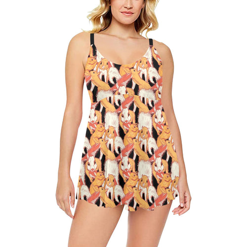 Squirrel Pattern Print Design 04 Chest Sexy Pleated Two Piece Swim Dress