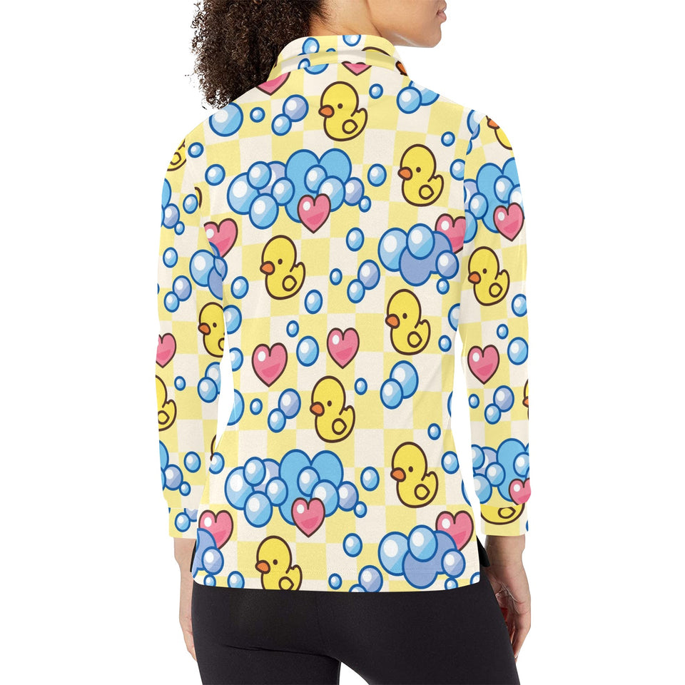 Duck Pattern Print Design 01 Women's Long Sleeve Polo Shirt