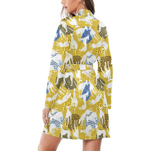 Greyhound Pattern Print Design 02 Women's Long Sleeve Belted Night Robe