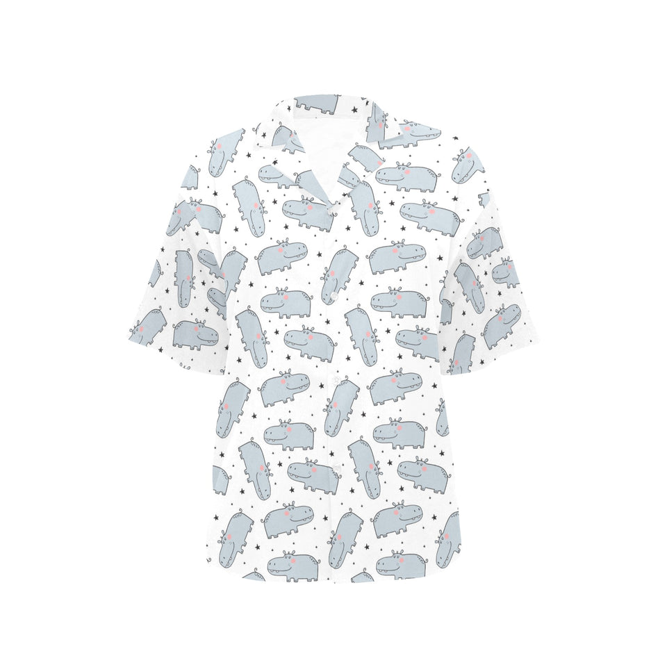 Hippopotamus Pattern Print Design 01 Women's All Over Print Hawaiian Shirt