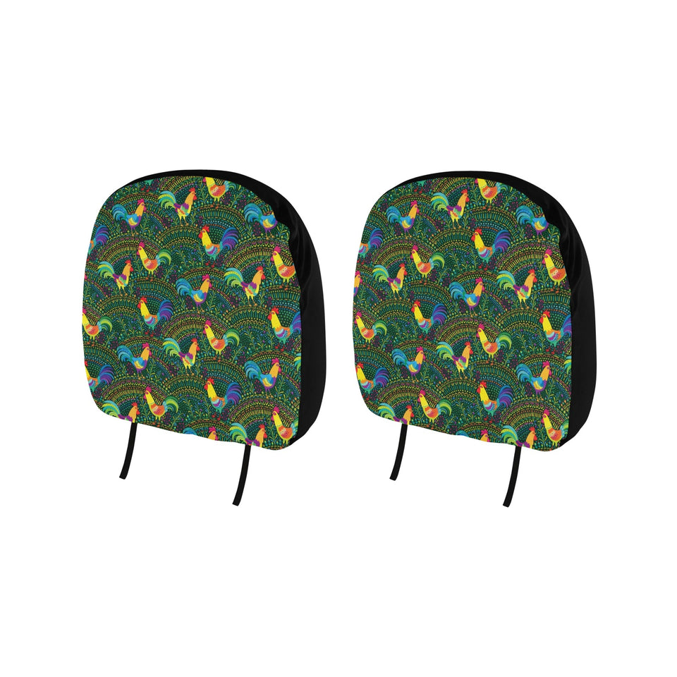 Rooster Chicken Pattern Theme Car Headrest Cover