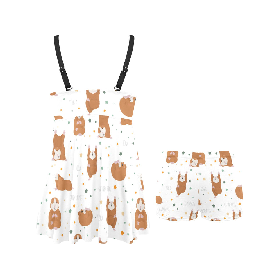 Guinea Pig Pattern Print Design 01 Chest Sexy Pleated Two Piece Swim Dress