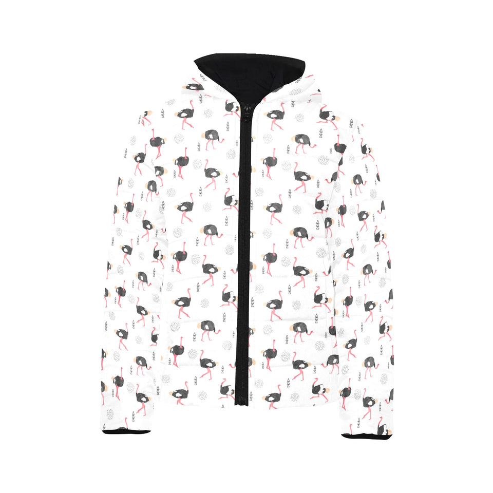 Ostrich Pattern Print Design 02 Kids' Boys' Girls' Padded Hooded Jacket