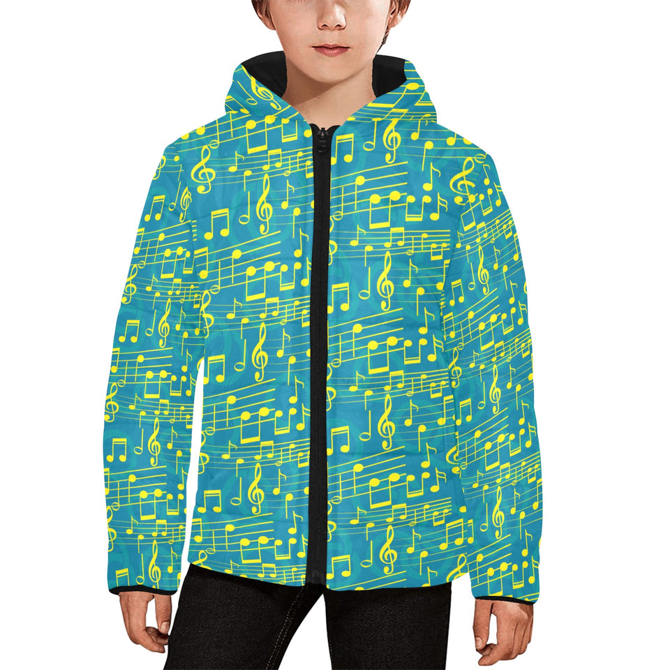 Music Notes Pattern Print Design 05 Kids' Boys' Girls' Padded Hooded Jacket