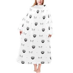 Mustache Beard Pattern Print Design 01 Blanket Robe with Sleeves