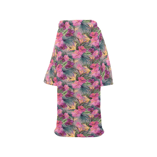 Hibiscus Pattern Print Design 03 Blanket Robe with Sleeves