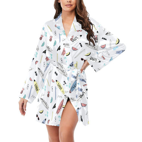 Surfboard Pattern Print Design 01 Women's Long Sleeve Belted Night Robe