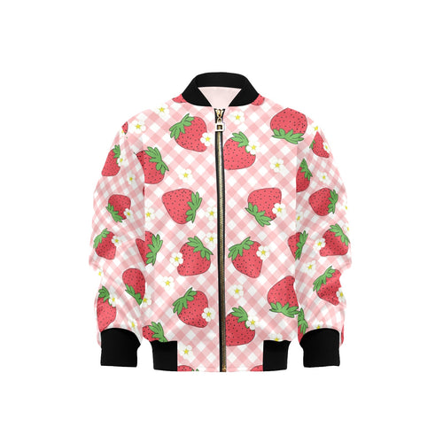 Strawberry Pattern Stripe Background Kids' Boys' Girls' Bomber Jacket