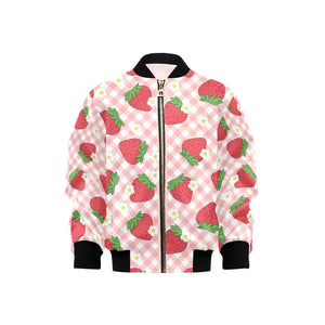 Strawberry Pattern Stripe Background Kids' Boys' Girls' Bomber Jacket