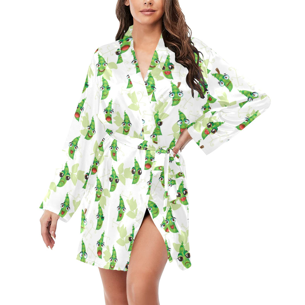 Green Peas Pattern Print Design 04 Women's Long Sleeve Belted Night Robe