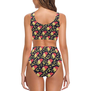 Potato Chips Pattern Print Design 05 Chest Bowknot High Waisted Bikini Swimsuit