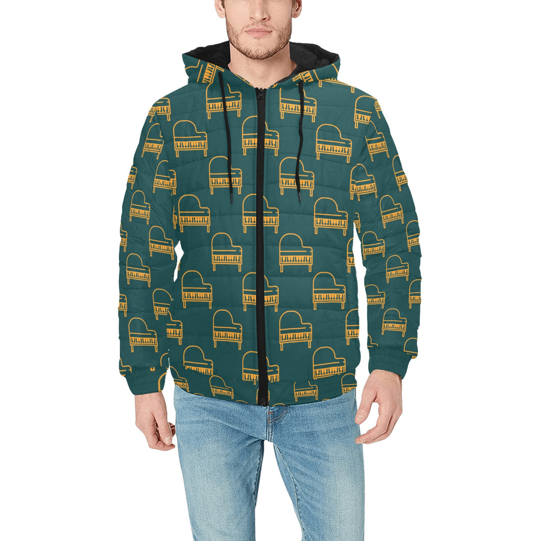 Piano Pattern Print Design 03 Men's Padded Hooded Jacket(ModelH42)