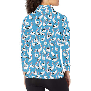 Pelican Pattern Print Design 04 Women's Long Sleeve Polo Shirt