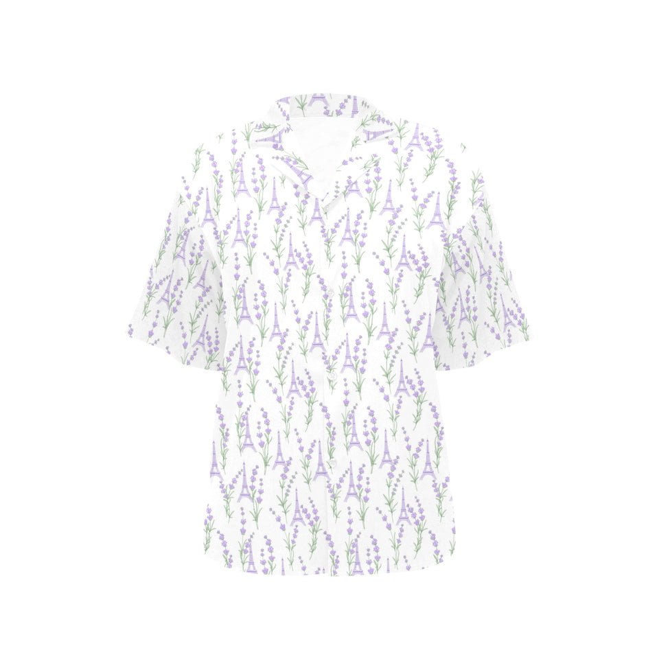 Eiffel Tower Lavender Pattern Print Design 01 Women's All Over Print Hawaiian Shirt