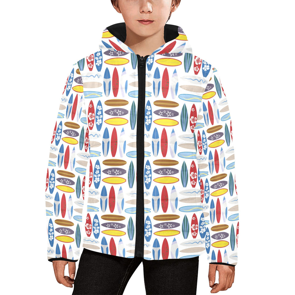 Surfboard Pattern Print Design 02 Kids' Boys' Girls' Padded Hooded Jacket