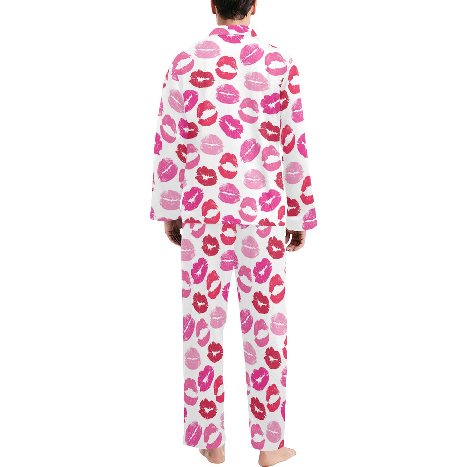 Lips Pattern Print Design 05 Men's Long Pajama Set