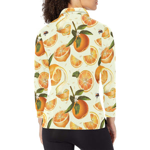 Orange Pattern Women's Long Sleeve Polo Shirt